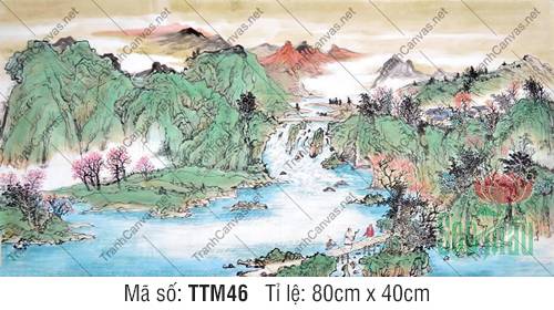 Tranh Phong Thủy Treo Phòng Khách Đẹp TTM46, Tranh Thủy Mặc Núi Non