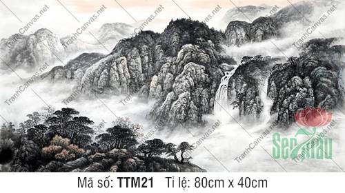 Tranh Thủy Mặc Màu TTM21, Tranh Núi Non Phong Thủy