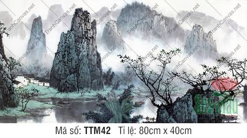 Tranh Thủy Mặc Treo Tường TTM42, Tranh Thủy Mặc Núi