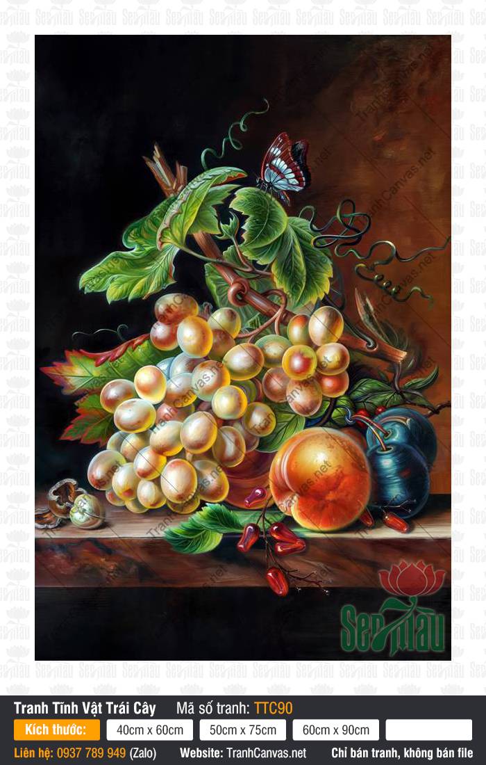 Tranh In Tĩnh Vật Đẹp TTC90, Tranh Tĩnh Vật Vẽ, Tranh Tĩnh Vật Trái Cây, Tranh Vải Canvas Treo Tường