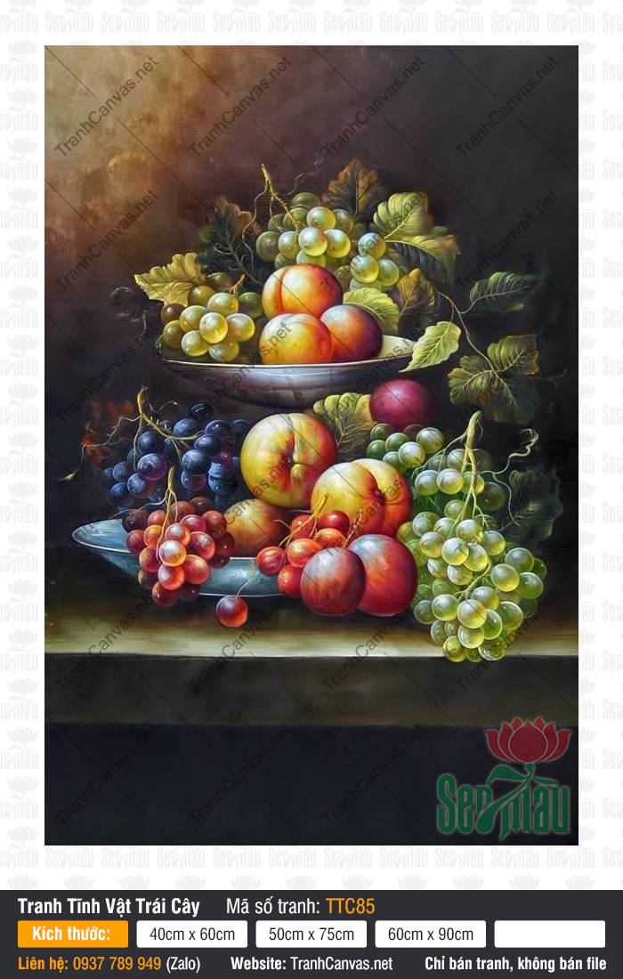 Tranh Tĩnh Vật Đẹp Đơn Giản TTC85, Tranh Tĩnh Vật, Tranh Tĩnh Vật Trái Cây, Tranh Canvas Treo Tường Phòng Khách