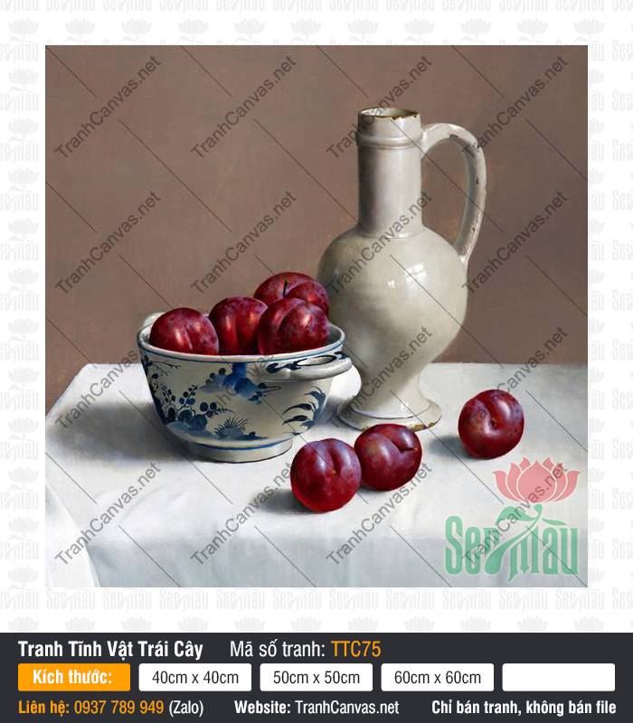 Tranh Tĩnh Vật Đẹp Nhất TTC75, Tranh In Tĩnh Vật, Tranh Tĩnh Vật Trái Cây, Tranh Canvas Decor