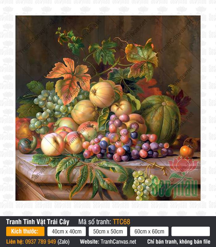 Tranh Tĩnh Vật Hoa Quả TTC68, Tranh Tĩnh Vật Màu, Tranh Tĩnh Vật Trái Cây, Tranh Canvas Sài Gòn