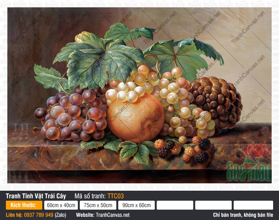 Tranh Tĩnh Vật Hoa Và Quả TTC03, In Tranh Tĩnh Vật, Tranh Tĩnh Vật Trái Cây, Tranh Canvas HCM