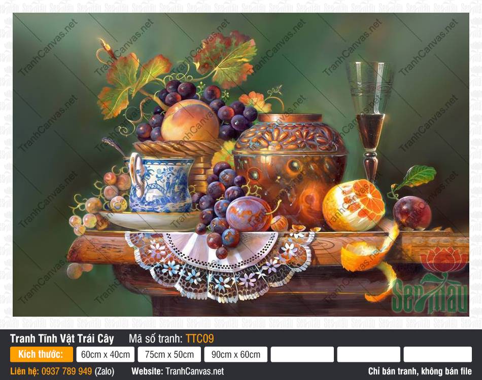 Tranh Tĩnh Vật Kích Thước Lớn TTC09, In Tranh Tĩnh Vật Đẹp, Tranh Tĩnh Vật Trái Cây, Tranh Canvas Phòng Ngủ