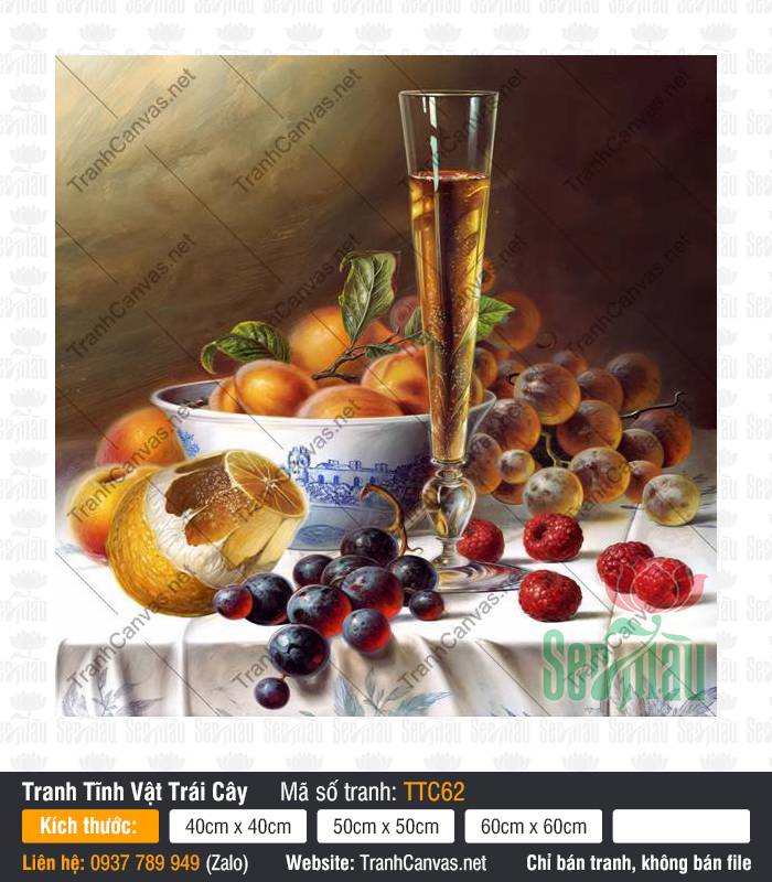 Tranh Tĩnh Vật Màu TTC62, Tranh Tĩnh Vật Trang Trí, Tranh Tĩnh Vật Trái Cây, Tranh Canvas Khổ Lớn