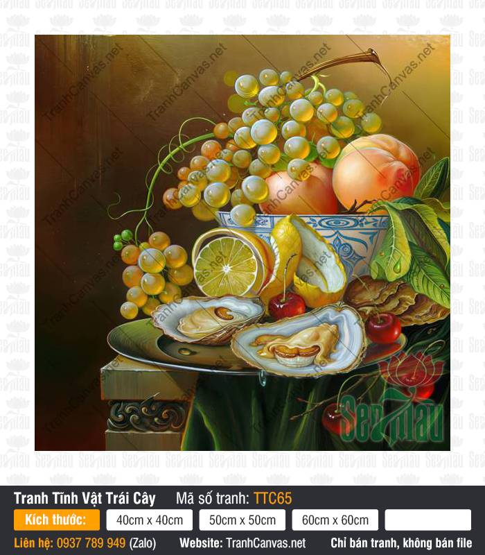 Tranh Tĩnh Vật Nghệ Thuật Đẹp Nhất TTC65, Tranh Tĩnh Vật Kích Thước Lớn, Tranh Tĩnh Vật Trái Cây, Tranh Canvas Phòng Khách