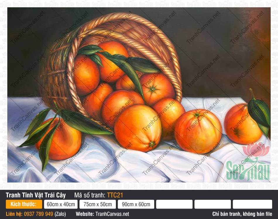 Tranh Tĩnh Vật Quả Cam TTC21, Tranh In Tĩnh Vật, Tranh Tĩnh Vật Trái Cây, Tranh Canvas Trang Trí