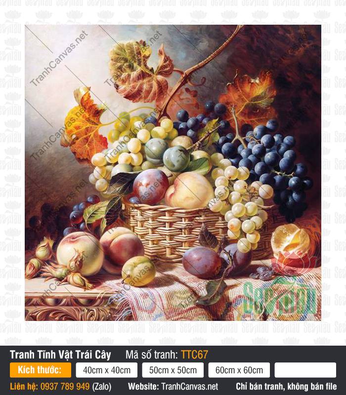 Tranh Tĩnh Vật Trái Cây TTC67, Tranh Tĩnh Vật Đẹp, Tranh Tĩnh Vật Trái Cây, Tranh Canvas Phong Thủy