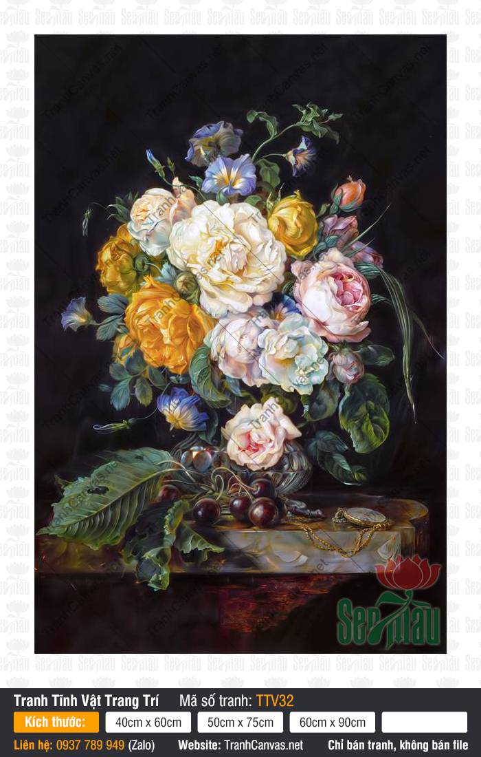 In Tranh Tĩnh Vật Đẹp TTV32, Tranh In Tĩnh Vật Đẹp, Tranh Tĩnh Vật Trang Trí, Tranh Trên Vải Canvas