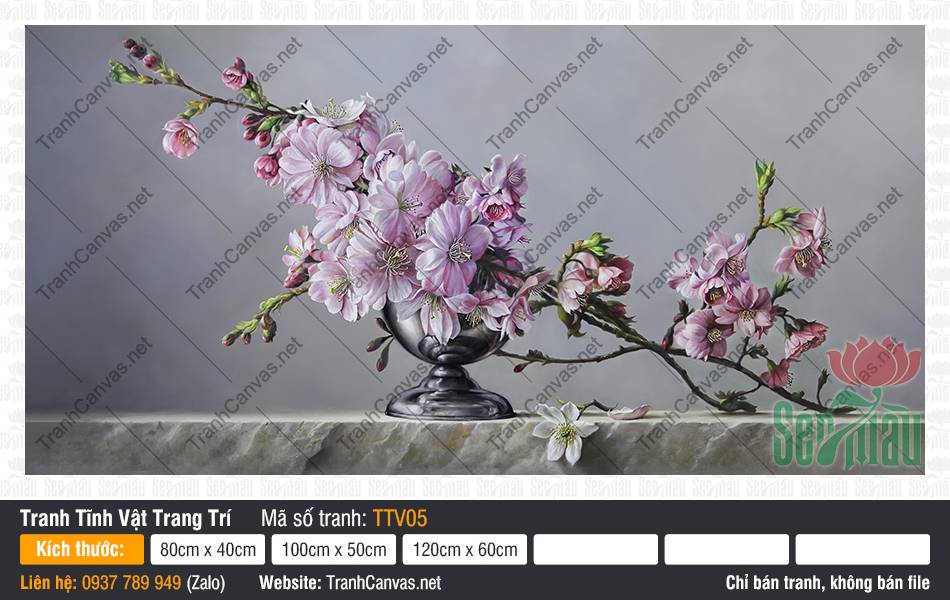 Tranh Tĩnh Vật Hoa Đào TTV05, Tranh Tĩnh Vật Hoa, Tranh Tĩnh Vật Trang Trí, Tranh Canvas Khổ Lớn