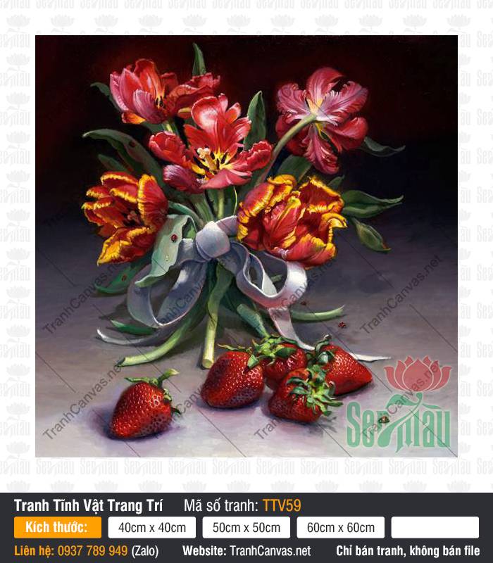 Tranh Tĩnh Vật Hoa Tulip TTV59, Tranh Tĩnh Vật Đẹp, Tranh Tĩnh Vật Trang Trí, Tranh Canvas Đẹp
